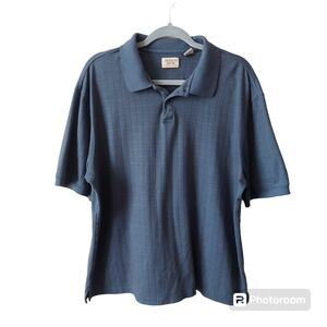 *Hudson River Heritage Classic Knit Gray Blue Office Golf Polo Shirt Large